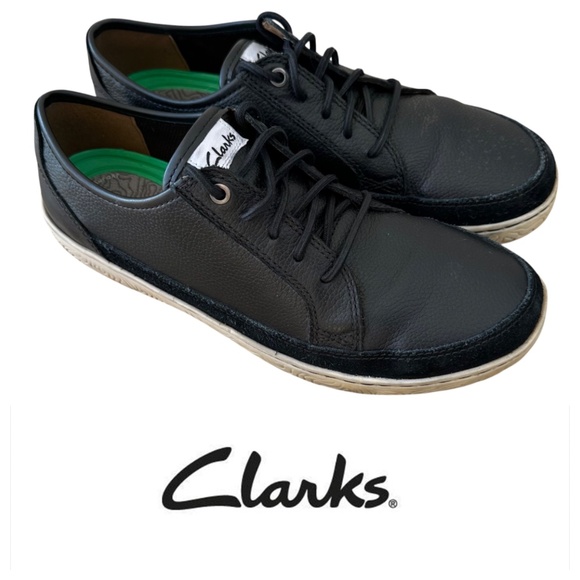 Clarks Collection Mens Sz 9.5 Sneakers Shoes Leather Black Casual Comfort - Picture 2 of 10